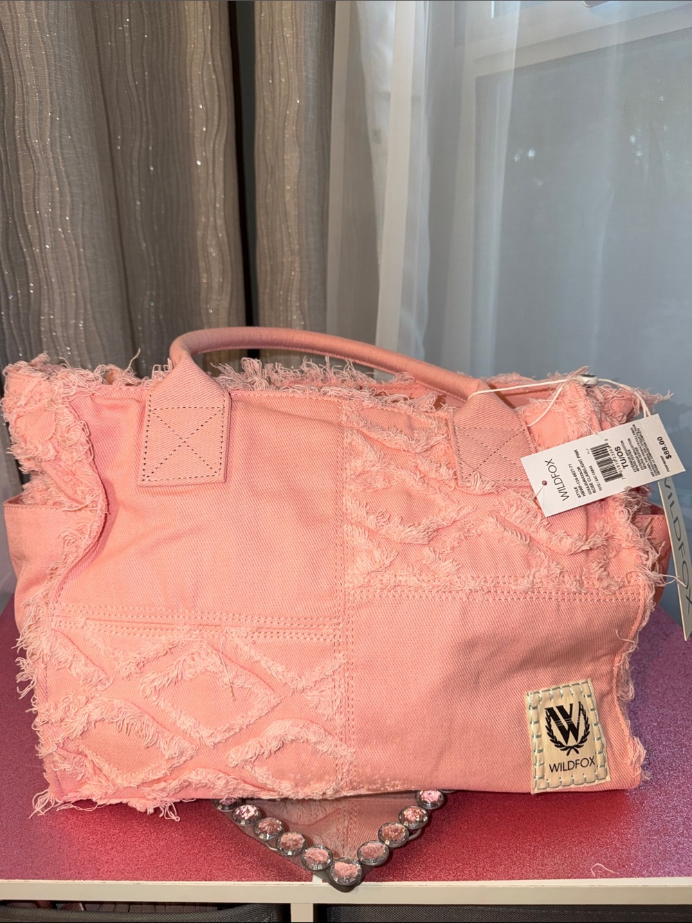 Wildfox Coral Pink Frayed Canvas Tote